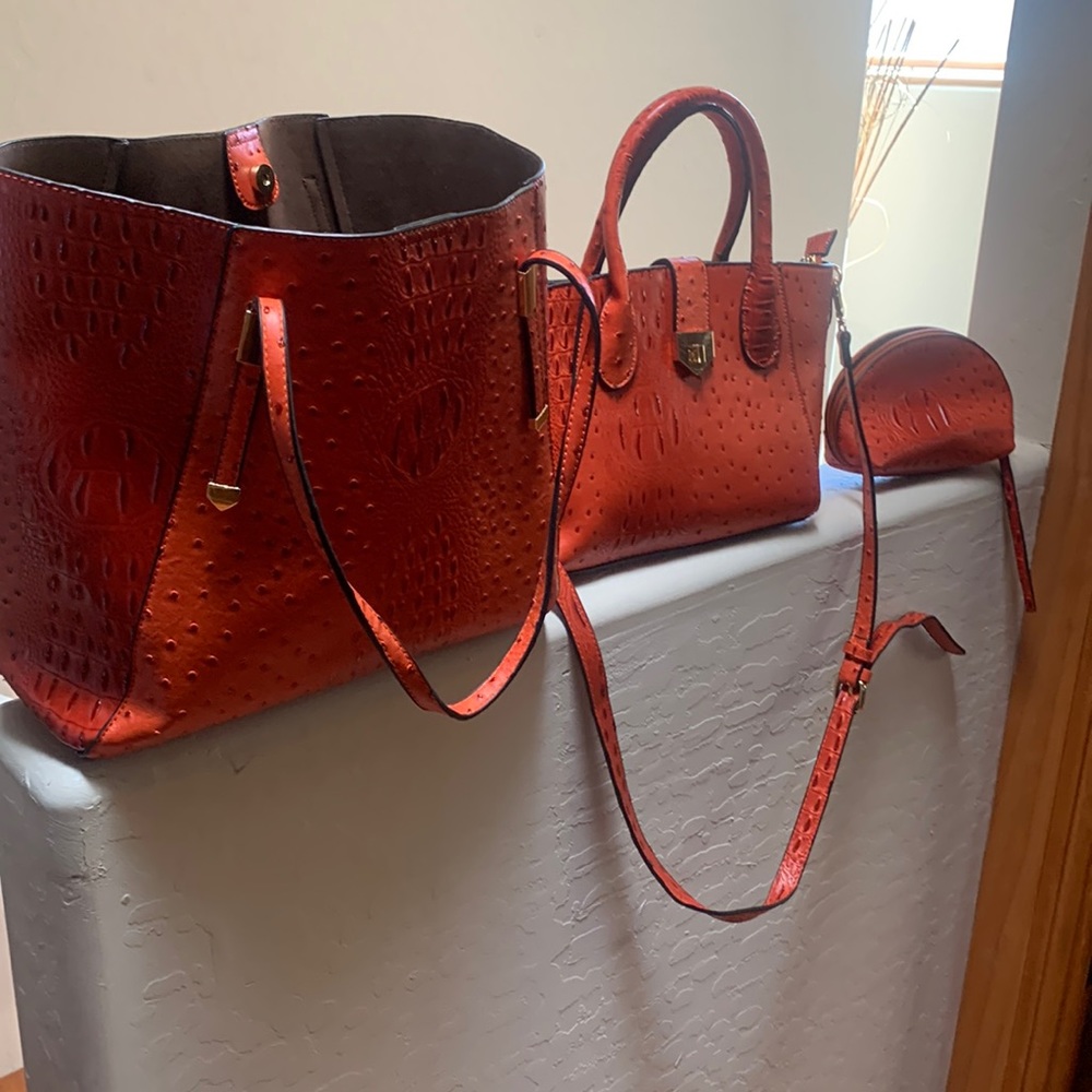 Orange purse, wallet and satchel set